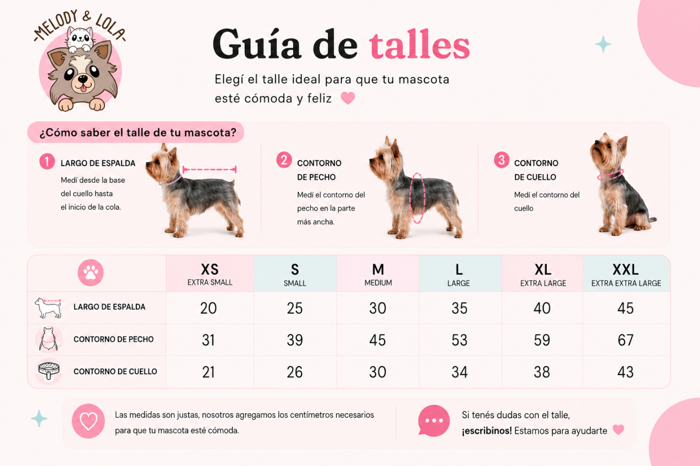 Guía de talles Melody y Lola